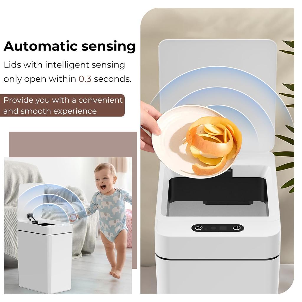 Bathroom Trash Can with Lid 12 Liters Smart with Lid Motion Sensor Trash Can Waterproof Narrow Small Garbage Bin for Kitchen