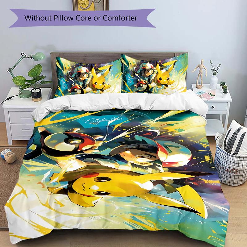 3Pcs Superhero Pikachu Adventure Bedding Set Soft Fabric Duvet Cover Pillowcases Home Xmas Halloween Gift 1 Duvet Cover 2 Pillowcase S1271