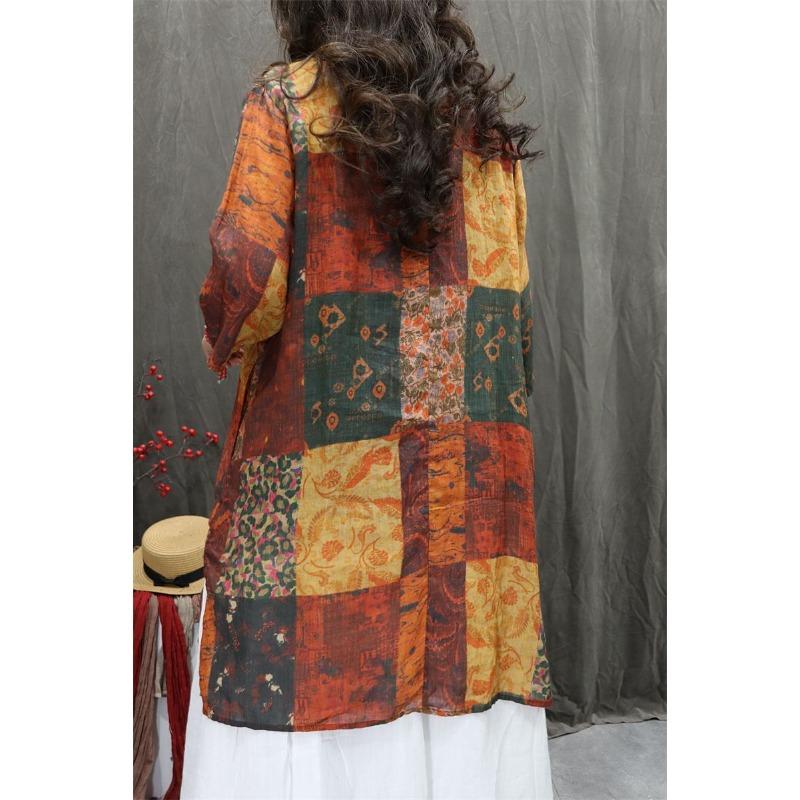 Women's Patchwork Floral Print 3/4 Sleeve Oversized Blouse Casual Loose Top