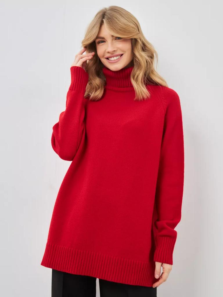 Autumn and Winter New Semi-turtleneck Street Simple Loose Knitted Jumper Ol Commuter Long-sleeved Sweater Women