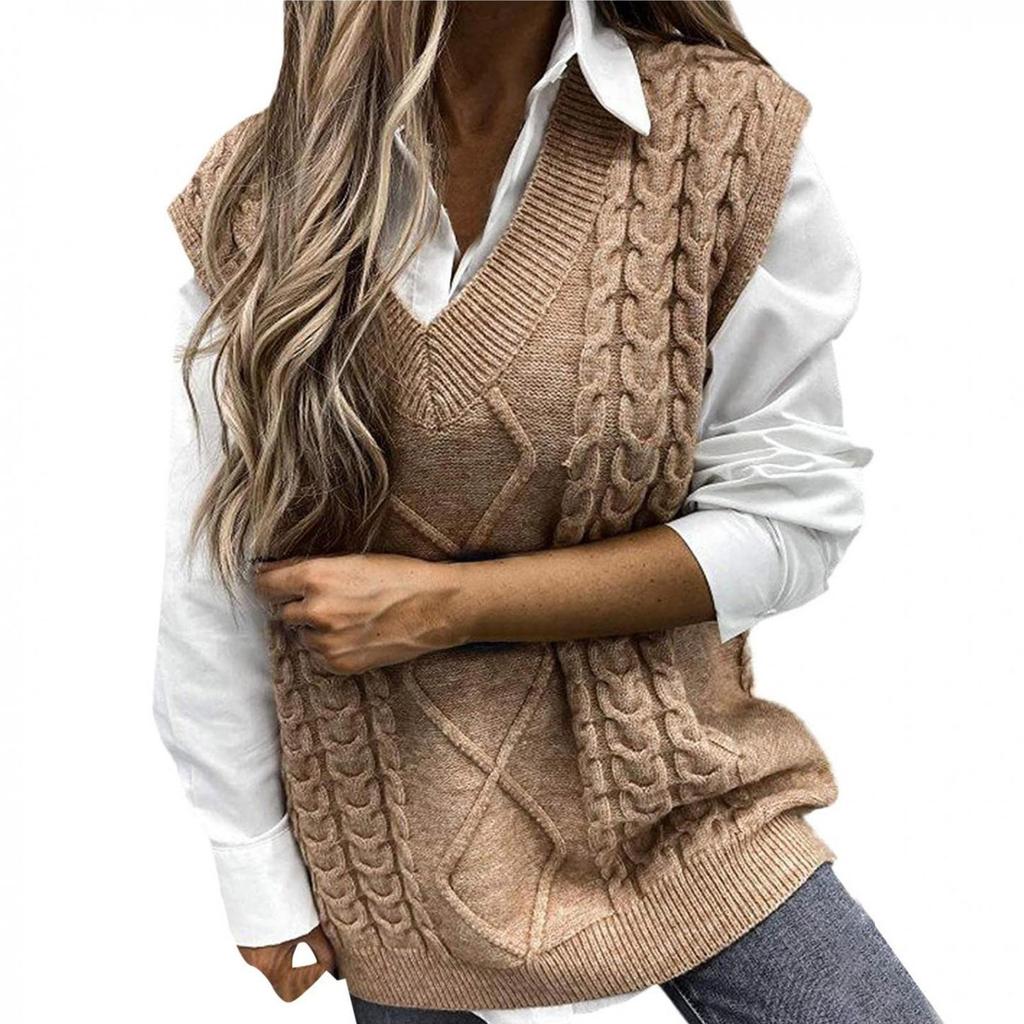 Women's Ladies Fashion Sweater Solid Color V-neck Sleeveless Dough Vest Sweater