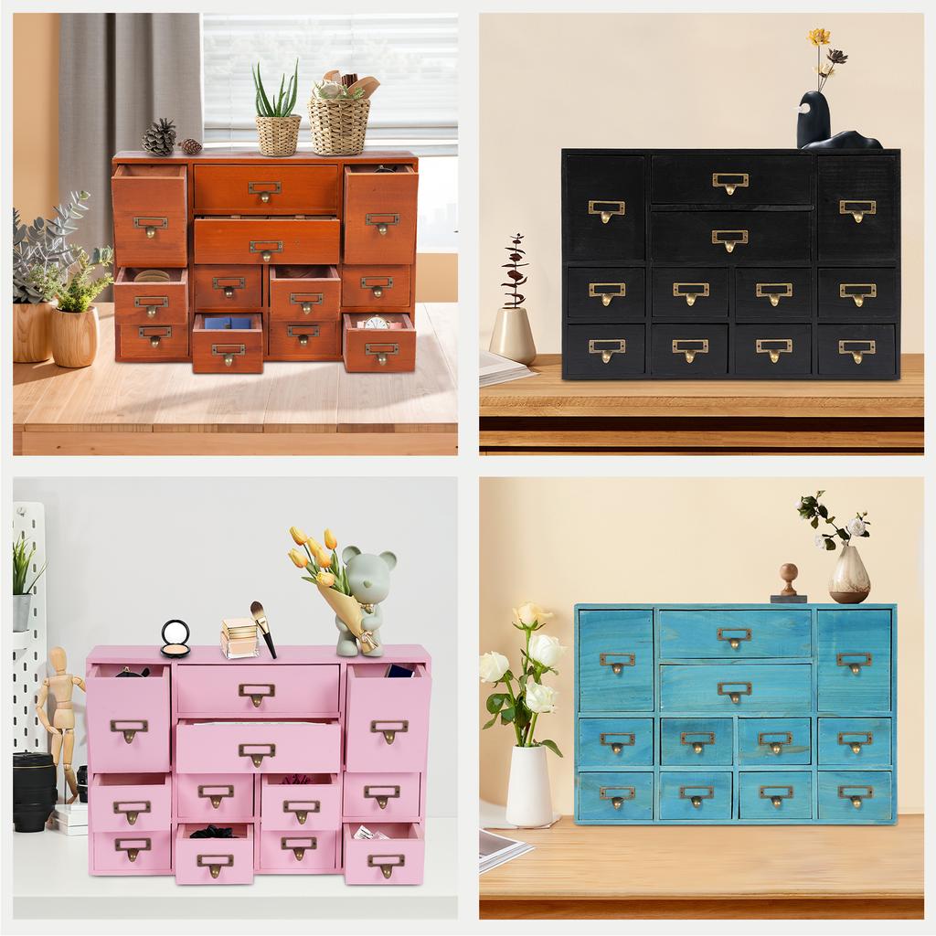 12 Drawers Storage Box,Brown/Black/Pink/Blue Rectangular Drawers Organizer Tabletop 51*10*35cm for Home,Office