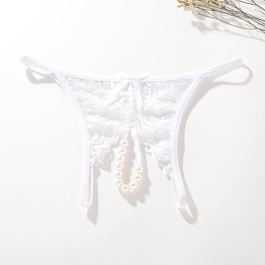 Pearl Massage G-String Panties Sexy Women Underwear Crotch Lace Thong Temptation Lingerie Brief Elegant Underwear #1354