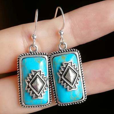 Böhmen Vintage silbrig türkis baumelnde Hakenohrringe Damen Modeschmuck