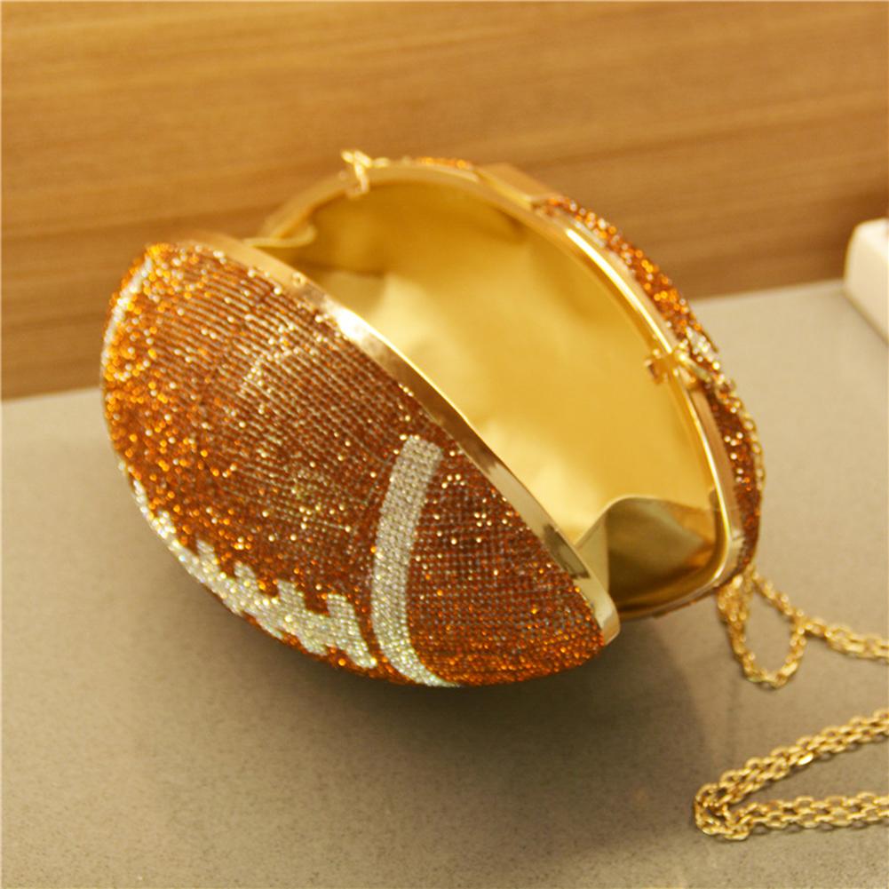 Football Shape Fashion Handbag Large Capacity Rhinestone Bling Purse with Shoulder Chain Shiny Diamond Purse Trendy Carrying Bag
