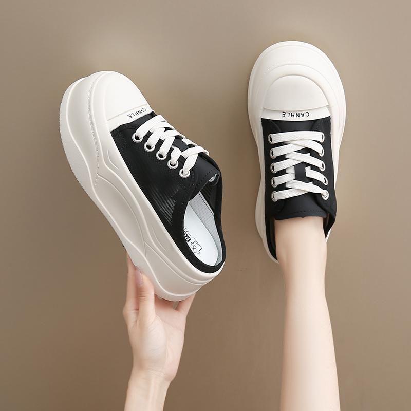 CRLAYDK Women's Slip On Mules Mesh Platform Slippers Ladies Comfortable Backless Slide Walking Summer Loafers Casual Shoes