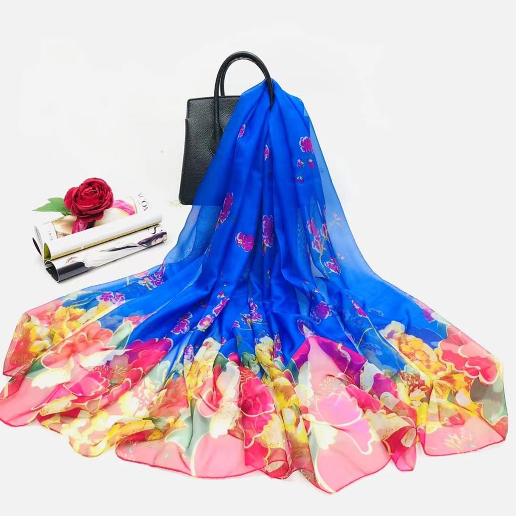 130x200cm Silk Scarf Folral Women Summer Hijab Luxury Print Sunscreen Bandana Foulard Pashmina Scarves Echarpe Shawl Large Wrap