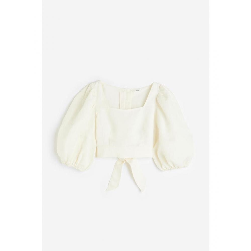 

Укороченный топ H&M Linen Blend кремовый 1171087003