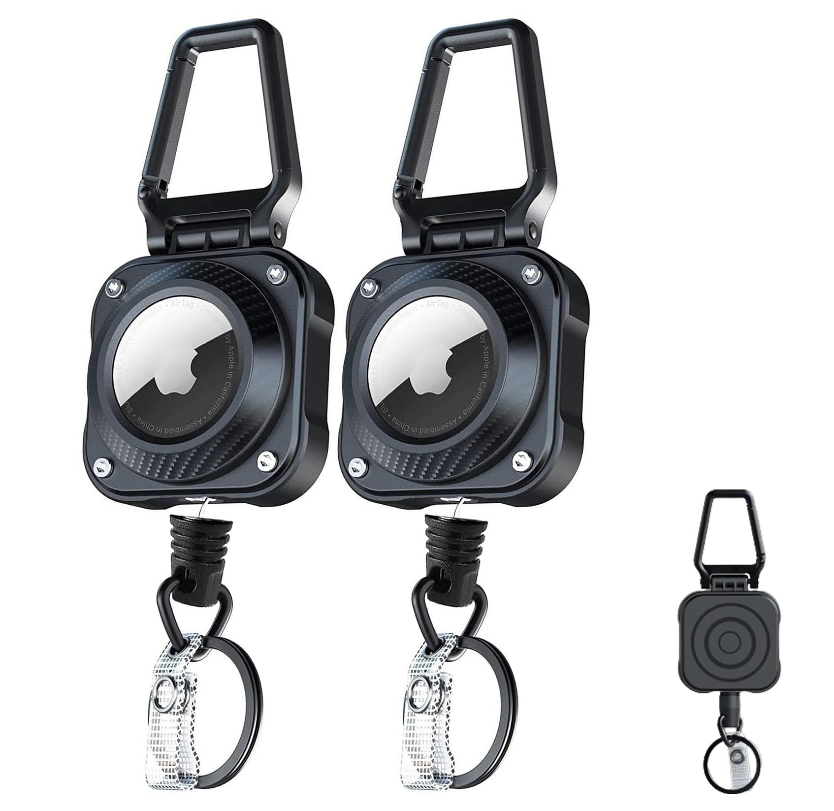 

Air Tag Reel Keychain Case for Air Air Tag Holder with Metal Wire Reel Stretchable up to [BOEN] Tags, Carabiner, Strap, 75cm, Anti-Loss (2-Pack) чорний