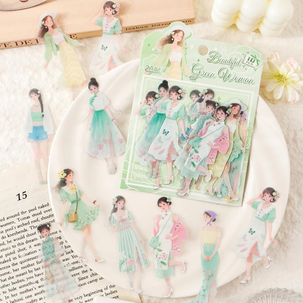 10pcs Peninsula Qinghuan Series Kawaii Girls DIY Decoration PET Stickers Creative Handbook Scrapbooking Journal Supplies