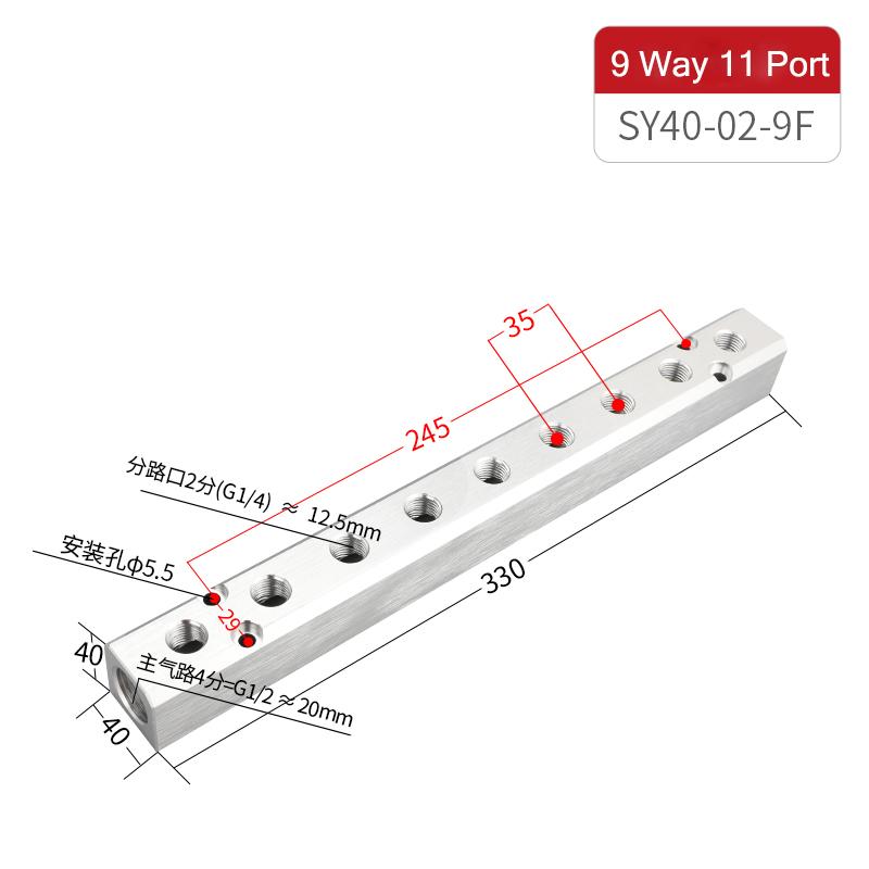 Aluminium Splitter 1/2" Pt Thread Port 2 3 4 5 6 7 8 9 10 Way 1/4 Pneumatic Air Manifold Distributor Connector