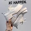 Men's Trendy British Style White Leather Lace-Up Shoes - Round Toe, Thick Sole, Business Casual (Model 24308-A)