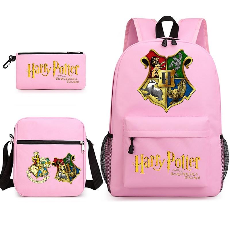 Large Capacity Schoolbag with Shoulder Strap; Student Three-piece Pencil Case Set