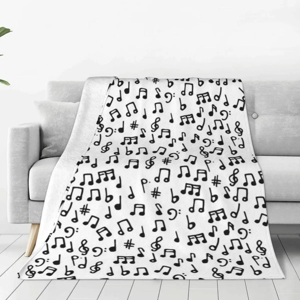 Music Theme Flannel Throw Blanket Piano Pattern Blanket King Queen Full Size for Bed Sofa Couch Music Lover Gift Super Soft Warm