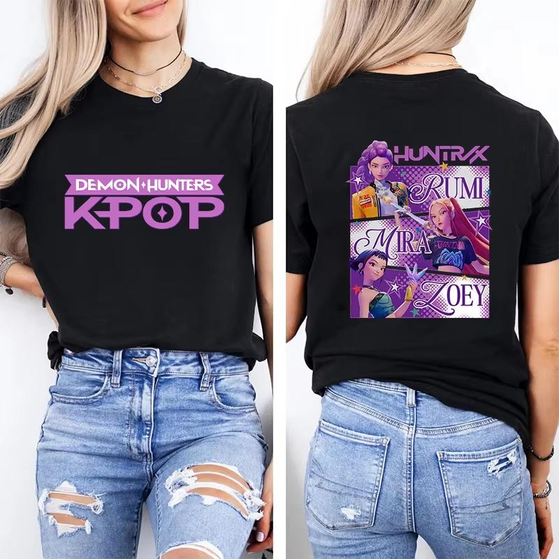 2025 Movie KPOP Demon Hunter RUMI Boys Girls T-shirt Parent-child Cotton Round Neck Women's Short Sleeve Men's Kids Summer Tops