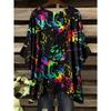 Elegant Bohemian Vacation Large Size Dark Color Printed Irregular Hoop Crew Neck T-Shirt