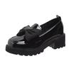 Soft Leather Spring/Summer Chunky Heel Loafers with Bow - Women's British Style Thick Sole Versatile Shoes