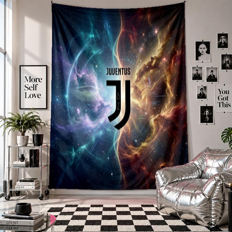 Arazzo da Parete FC Juventus Decorazione per la Casa Tessuto da Appendere a Parete per Camera da Letto Soggiorno Sfondo