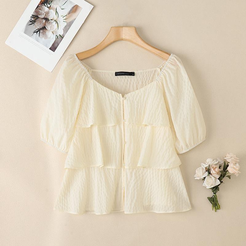 

ZANZEA Women Casual Square Neck Summer Short Sleeve Loose Blouse M бежевый