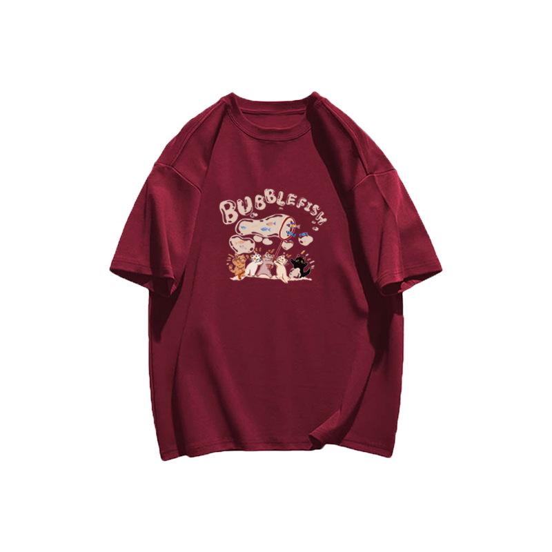 American cartoon cotton short-sleeved T-shirt women's summer new loose fat mm large size student half-sleeved top ins