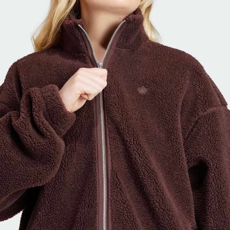 Adidas Originals Essentials Fleece Collar Long Sleeve Jacket Women Outerwear Dark-Grey Brown IM3898