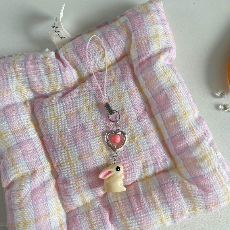 Rabbit Ribbon Phone Charm Keychain Elegant Bowknot Flower Pendant Keyring Romantics Keyring Gift for Women Girl Teen