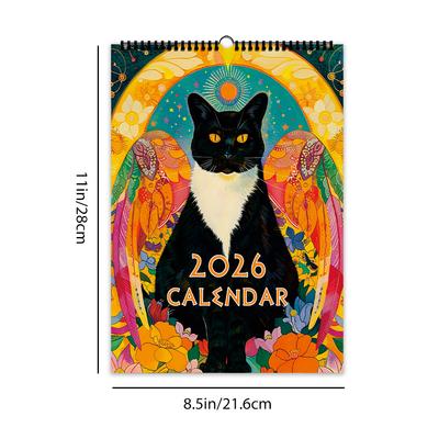 1pc 2026 Wall Calendar,Hand-Drawn Cute Cat Series,12 Beautiful Designs,Perfect Gift for Cat Lovers,Birthday,Christmas & New Year