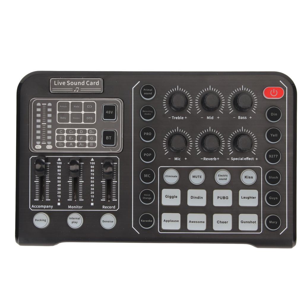 Live Sound Card Support Bluetooth 48V Large Diaphragm Noise Cancelling Sound Mixer Board with 15 Sou