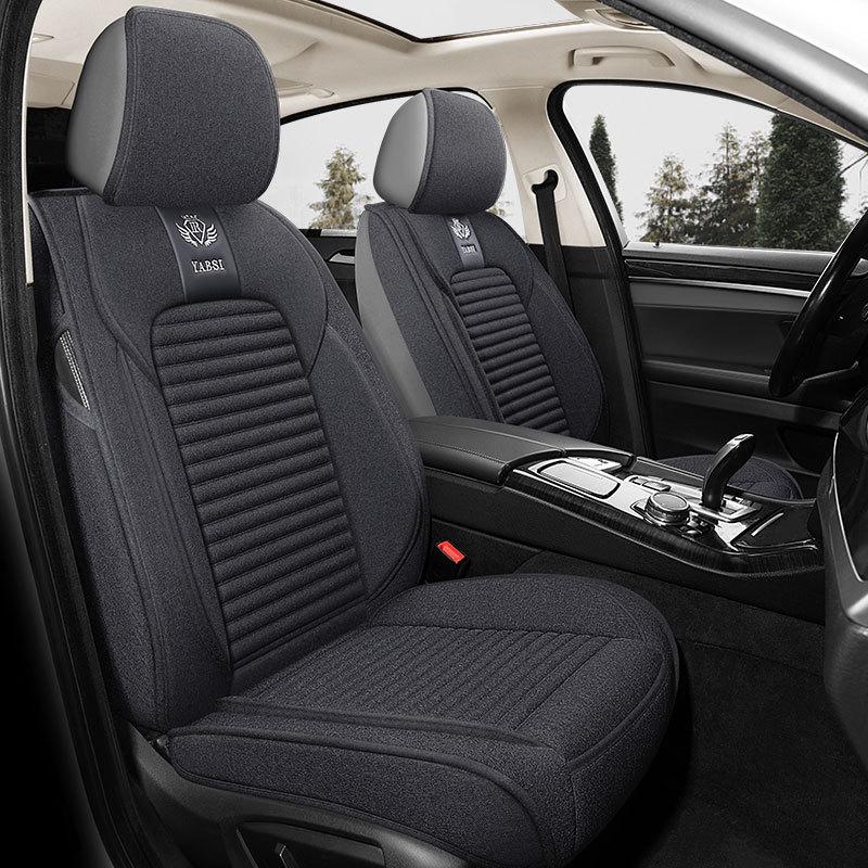 Universal Breathable Linen Seat Cover Set for Five-Seater Cars - Durable and Fully Enclosed