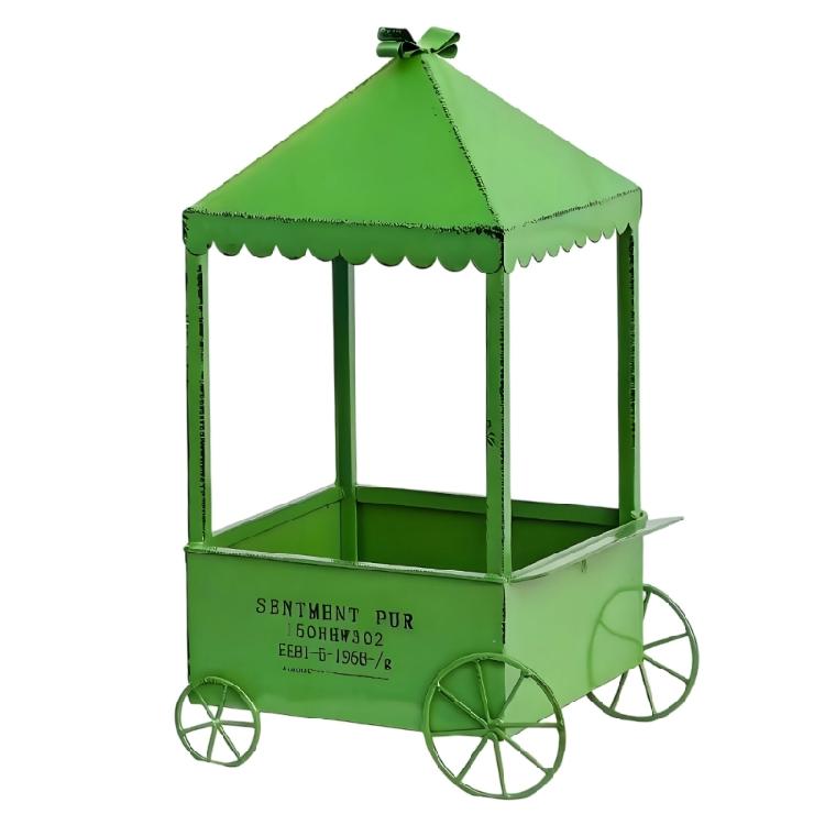 

Retro Charm Mobile Planter Flower Pot With Iron Metal Design For Porch Deck And Creative Landscaping зелений