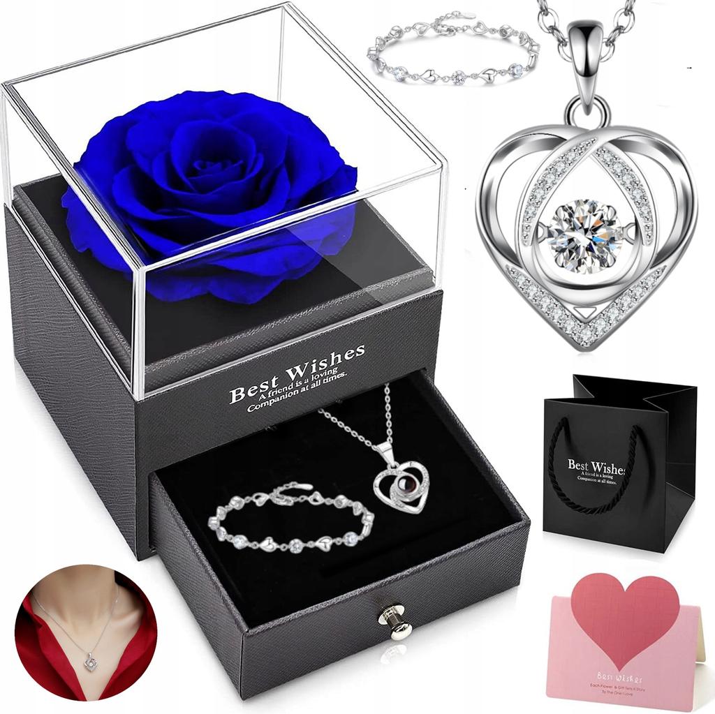Silver DIAMOND HEART NECKLACE Gift for WOMEN + BRACELET
