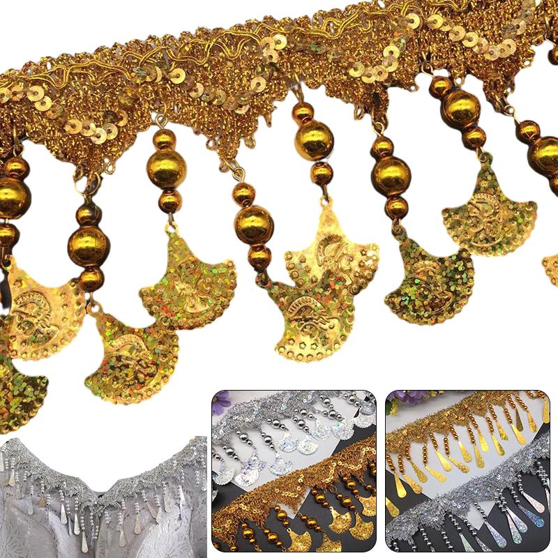 1M Fringe Tassel Lace Gold Silver Laser Sequins Ribbon Wedding Party Dancing Dress Decoration Pendant Sewing Fabric Accessories