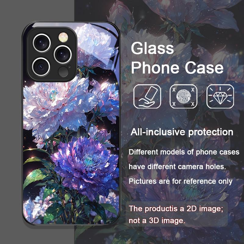 Elegante Custodia in Vetro Temperato con Motivo Floreale di Peonia Bianca per iPhone 17 16 Pro Max 15 14 13 12 11 Mini XS XR 7 8 14Plus Cover