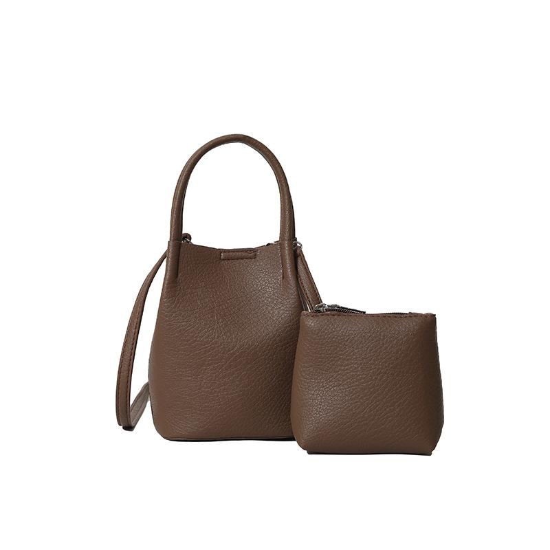 

Оптовая простая текстура однотонная портативная сумка-ведро женская повседневная универсальная легкая дорожная сумка мессенджер для мамы и ребенка коричневый