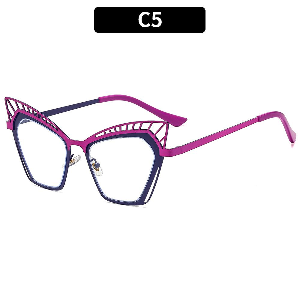 Women's Glasses, Fashionable Large-frame Metal Cat Eye Hollow Glasses.