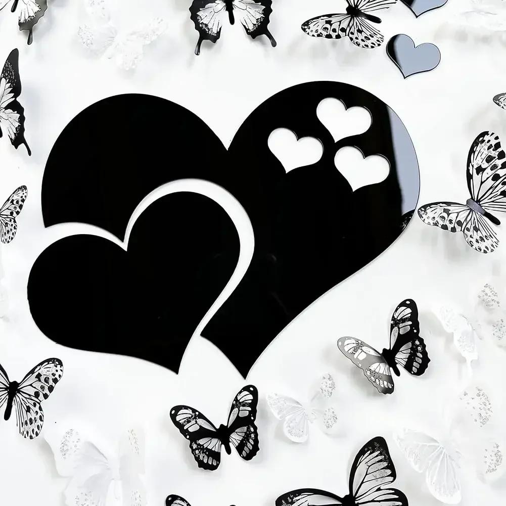 3D Glass Mirror Wall Stickers Hearts Fashion DIY Decals Self-adhesive LOVE Wedding Background Home Room Decoration Wallpaper
