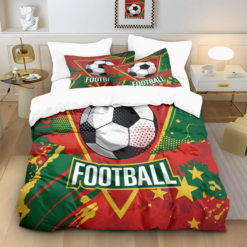 Soccer Football Print Duvet Cover Set 3PCS Sports Theme Bedding Set with Pillowcases for Boys Bedroom