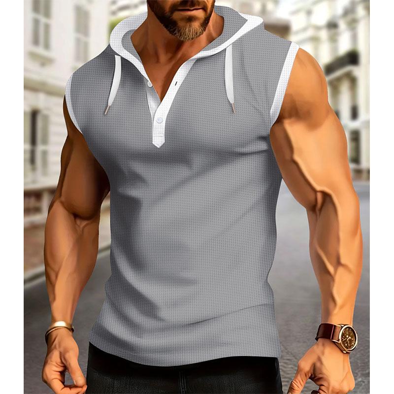 Men's Hooded Muscle Sleeveless Hooded Polo Shirt