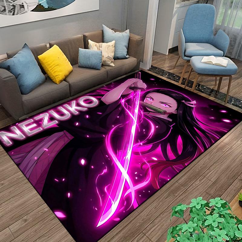 Anime-Mädchen mit Schwert Design Teppich, Nezuko Rosa Stil Heimdekor Geeignet für die Verwendung als Anti-Rutsch-Matte für Wohnzimmer Schlafzimmer Sofas