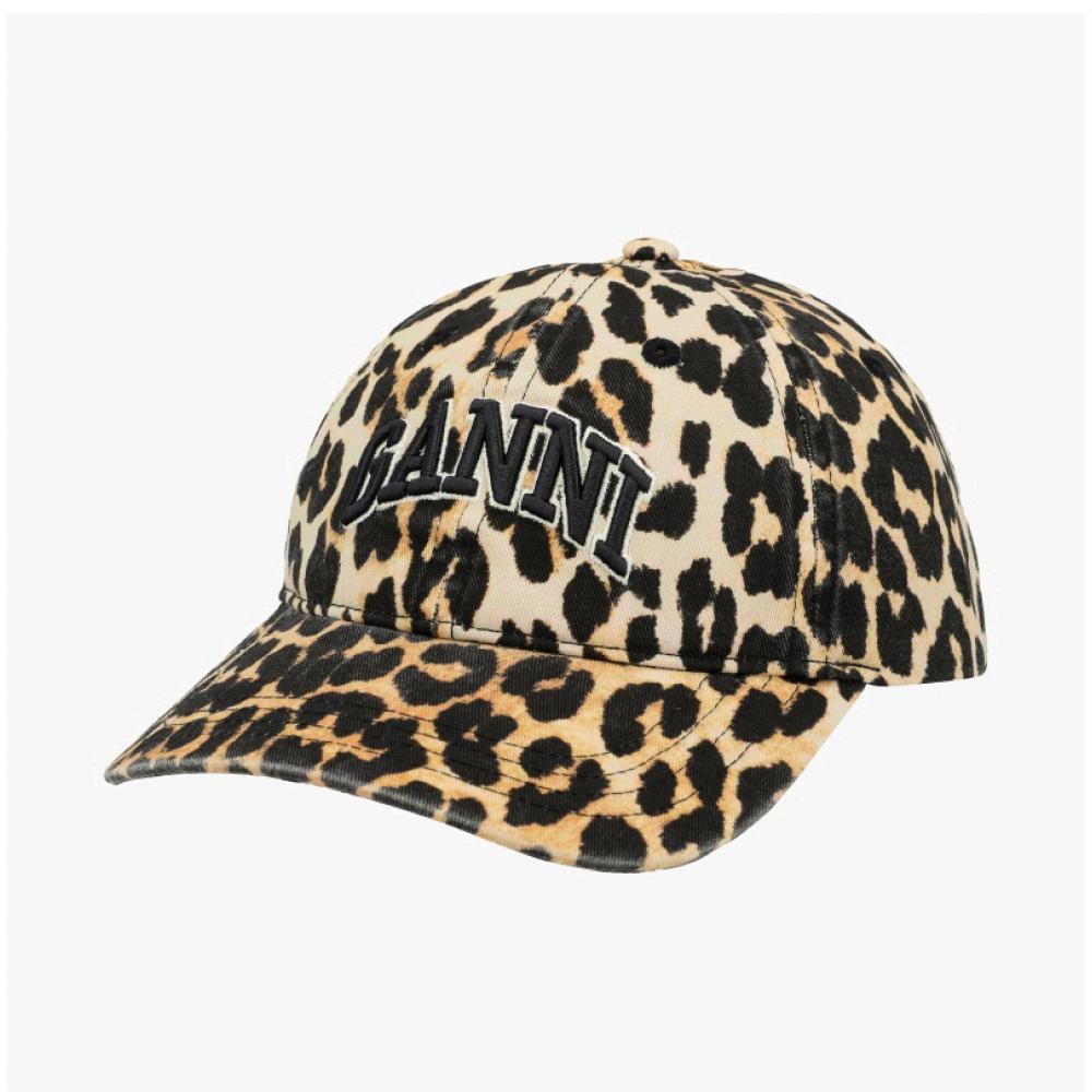 Ganni Leopard Print Logo Embroidered Cap A6898 943