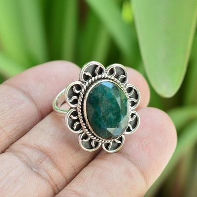Anillo de Piedra Preciosa Esmeralda, Anillo de Plata de Ley 925, Anillo Bohemio, Anillo Hecho a Mano, Regalo Para Ella