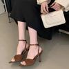 Women Sandals Summer Pointed Toe Thin High Heels Banquet Party Female Shoes Sexy Pleated Hollow Out Buckle Strap Sandals Women