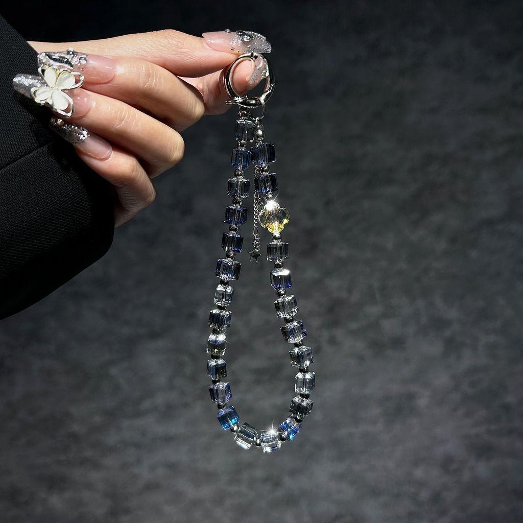 Mobile Phone Lanyard With Crystal Cube Beads For Fashionable Casual Use