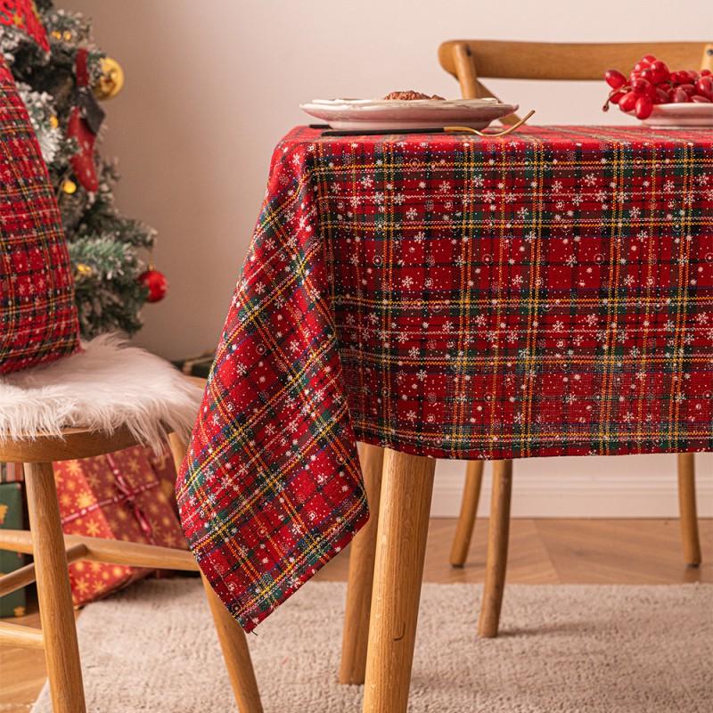 Christmas Snowflake Plaid Tablecloth Rectangular Decorative Fabric Table Cover Dining Coffee