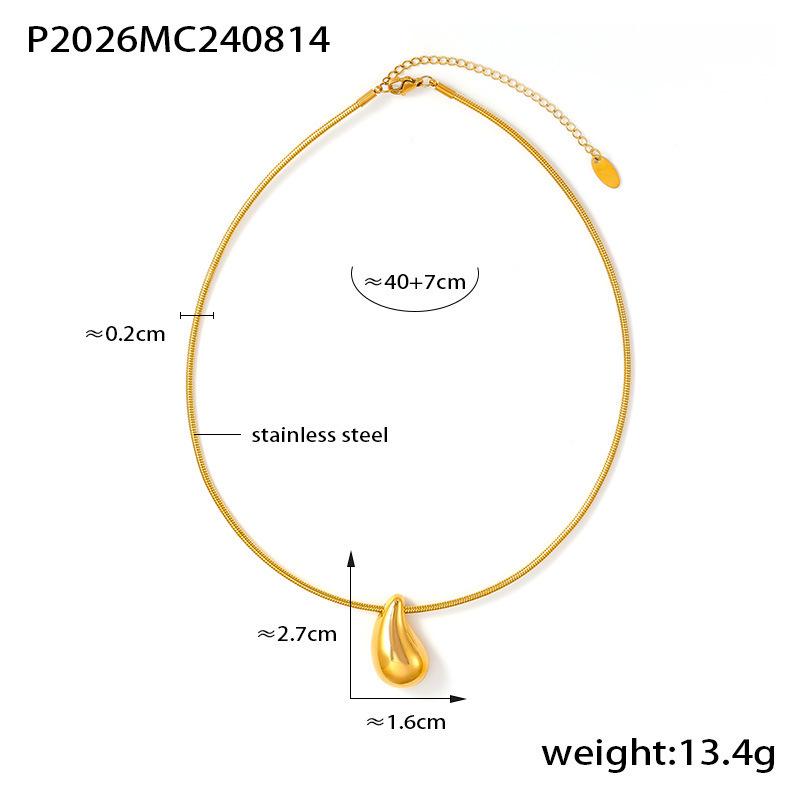 Trendy Gold Water Drop Pendant Necklace - 18K Gold Plated Stainless Steel, Unique Niche Design
