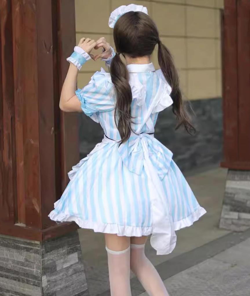 YZZYQQ Maid Cute Gothic Lolita Cosplay Luxury Maid Cafe Cute Sexy Con Cafe Cute Alice Lolita Princess Size 4XL Costume, Set, 5-Piece Set, Uniform,