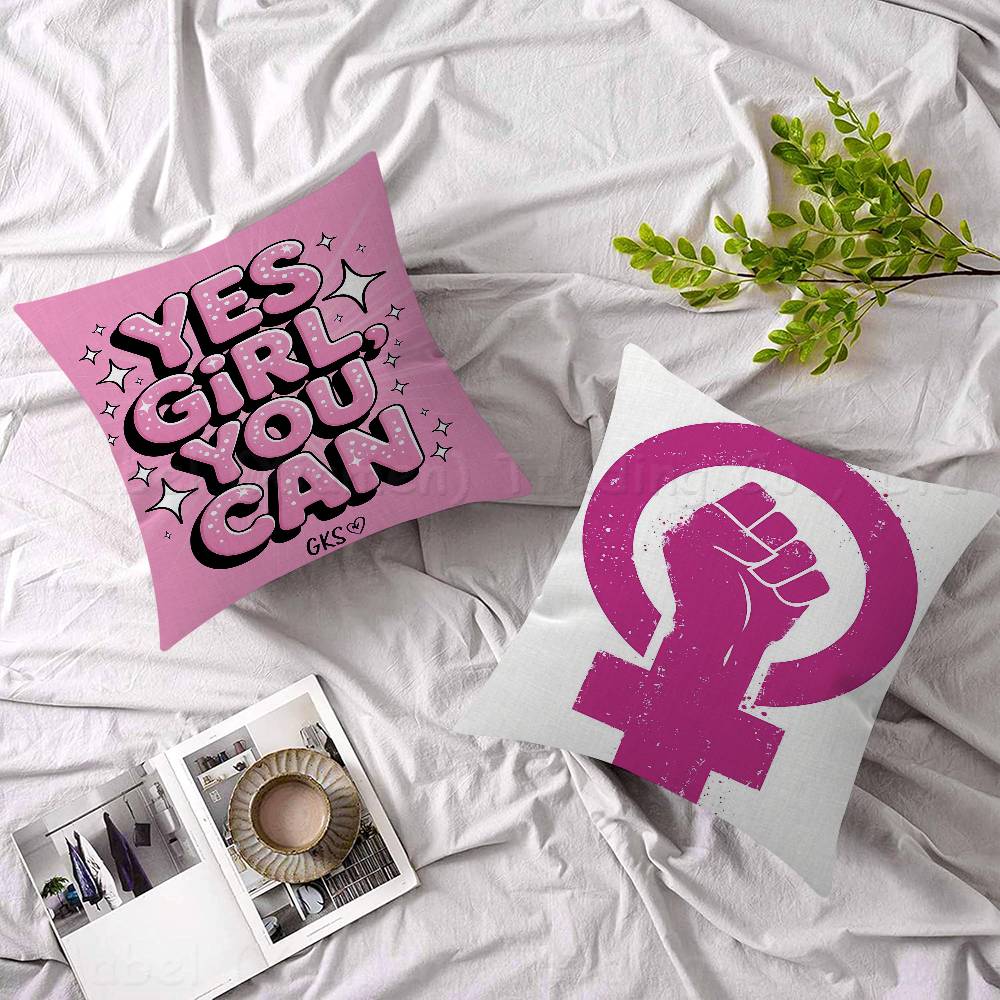 1PC Feminist Fashion Art Pink Girl Power Cushion Cover Polyester Sofa Cushions Decorative Pillows Home Decoration Pillowcover
