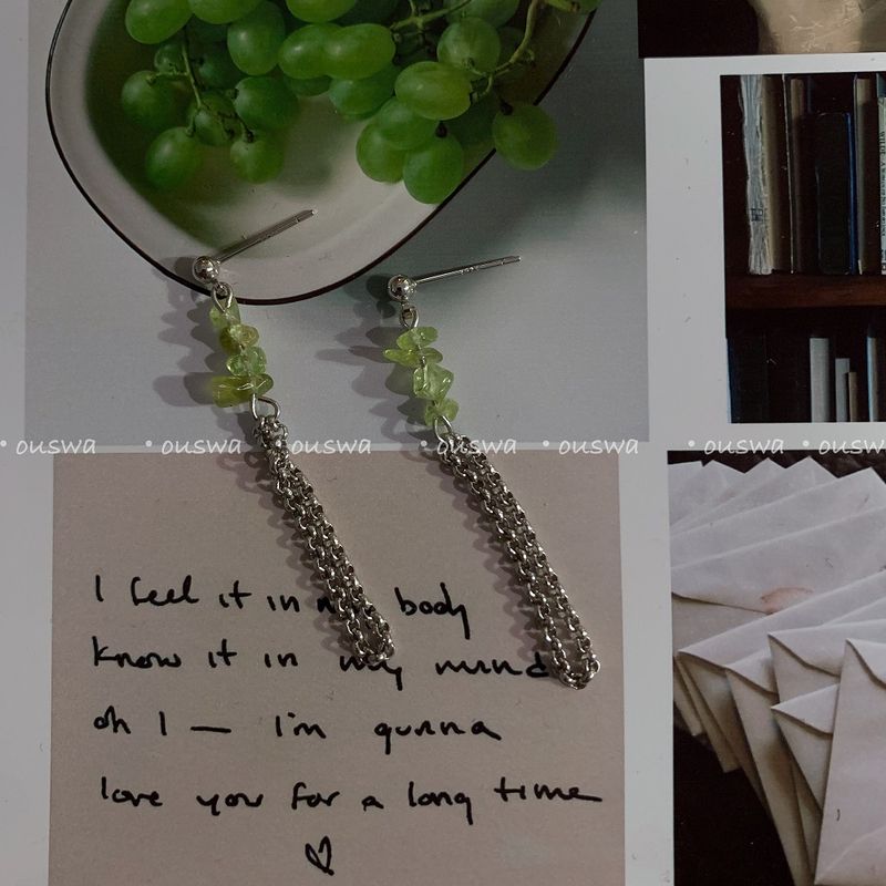 

Ouswa Домашний-Ins Трой Сиван Натуральный Аквамарин Галька Плетеный Вручную Ручной Браслет Кристалл Пара Подруги Olivine tassel 925 silver Pin Stud Earrings