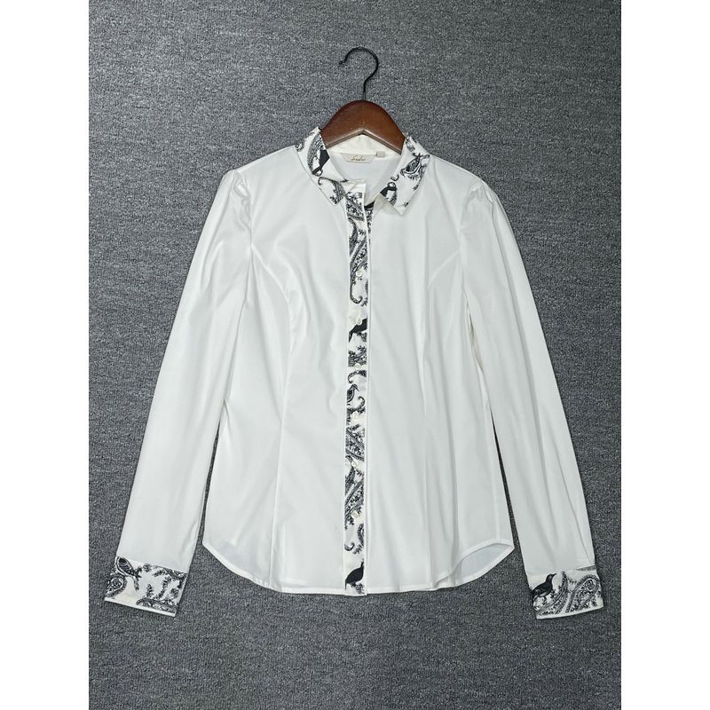 

Shenzhen Goods High Quality Pure Cotton Silm All-Match White Shirt Female Retro Trendy Pattern Stand Collar Tops White S