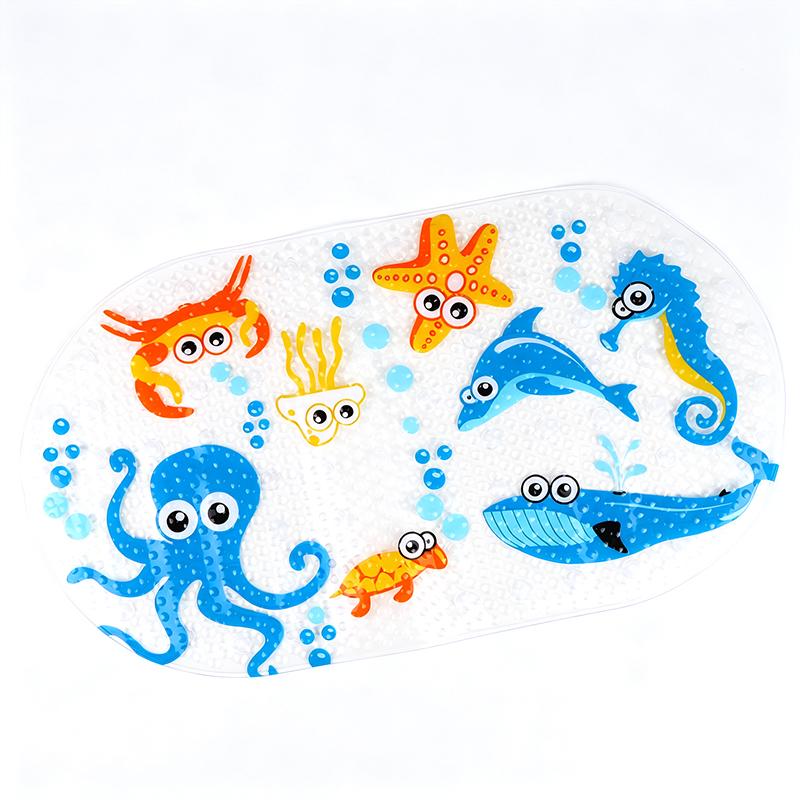 Safety Kids Anti Slip Bath Mat Soft Cartoon PVC Non Skid Shower Mat with Suction Cups for Toddler Bathtub